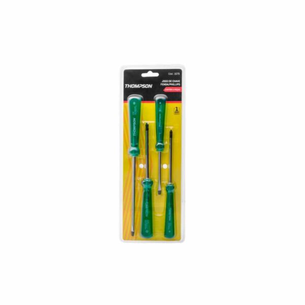 JOGO CHAVE FENDA/PHILLIPS CB VERDE 4 PEÇAS THOMPSO 1679