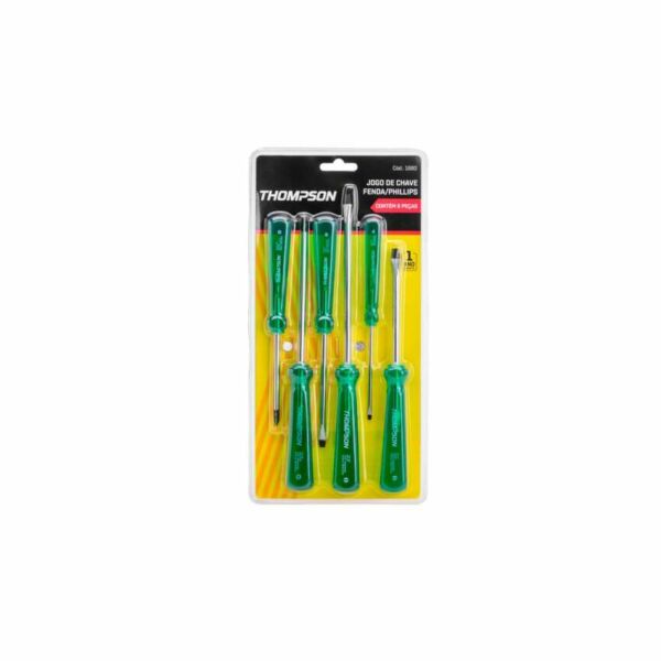 JOGO CHAVE FENDA/PHILLIPS CB VERDE 6 PEÇAS THOMPSO 1680